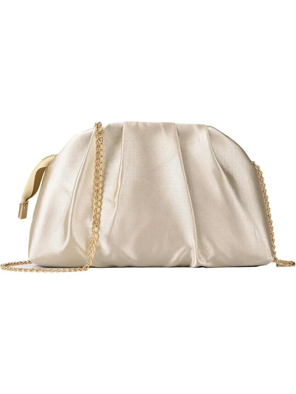 Women's Champagne Pleated Satin Clutch Purse Formal Evening Wedding Bag